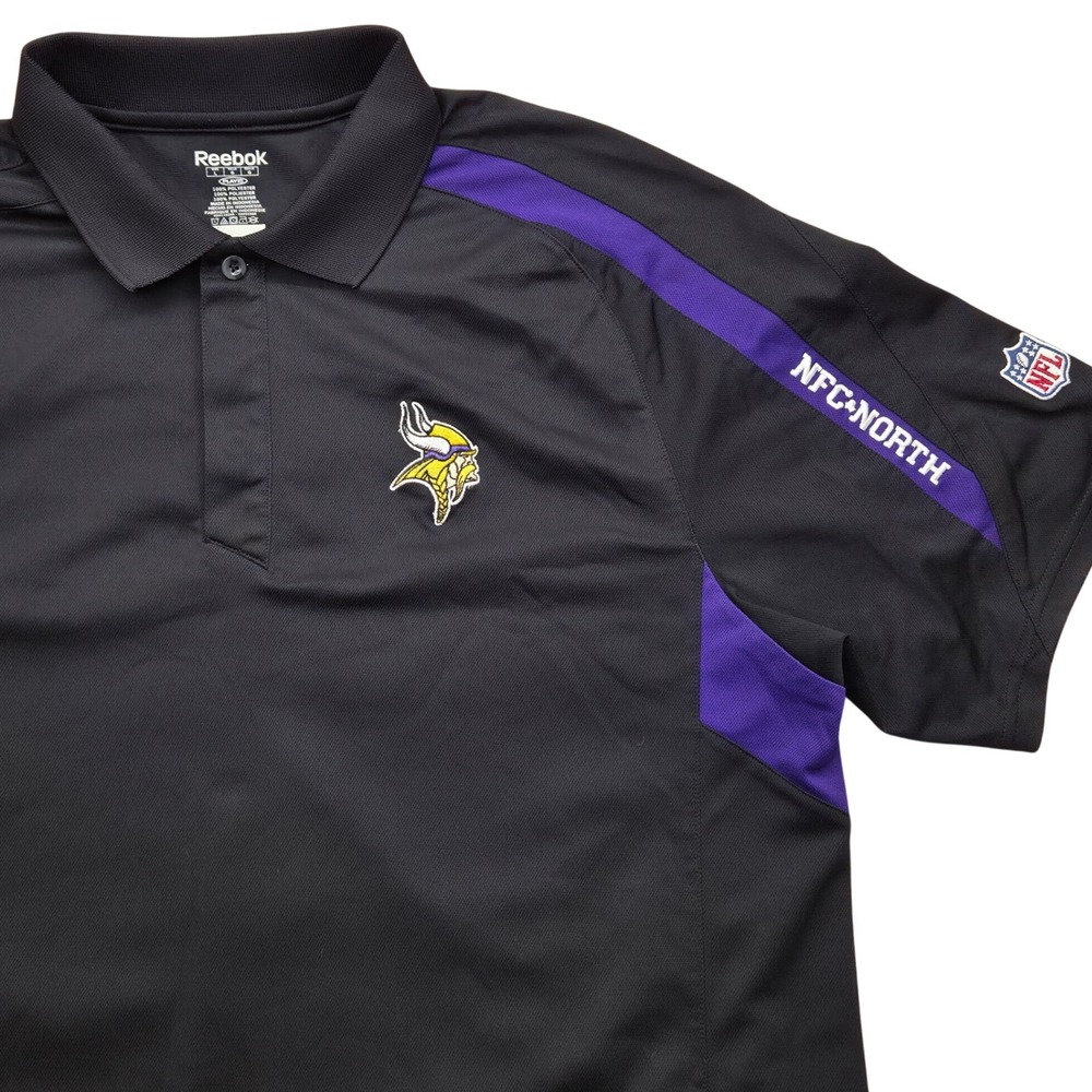 Reebok Play Dry‎ NFL Minnesota Vikings Polo Shirt NFL Football Black Mens Large